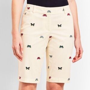 Talbots Cream Off-White Embroidered Butterfly Perfect Short 10.5" (Size‎ 16)